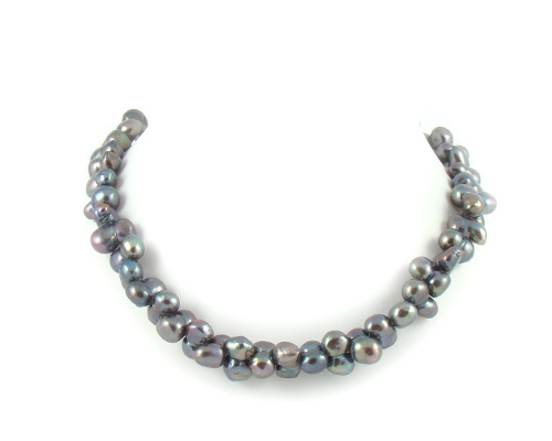 Collar de perlas barrocas grises