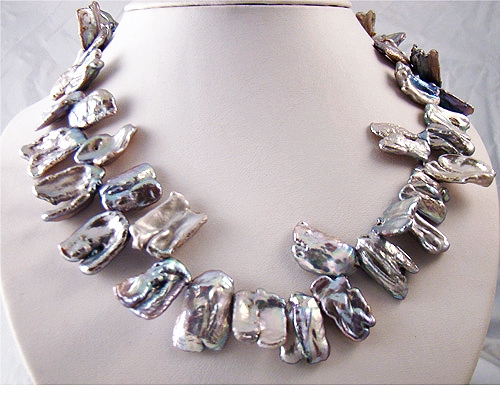 Collar de perlas Biwa Gris plata
