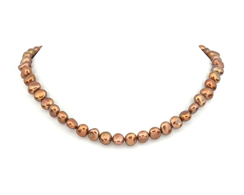 Collar de perlas patata color cobre