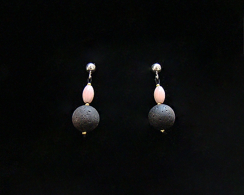 Pendientes de Piedra Volcánica, Coral rosa y Plata