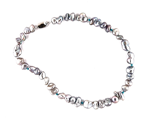 Collar Perlas AAA barrocas, Turquesa Howlita y Plata 925ml.