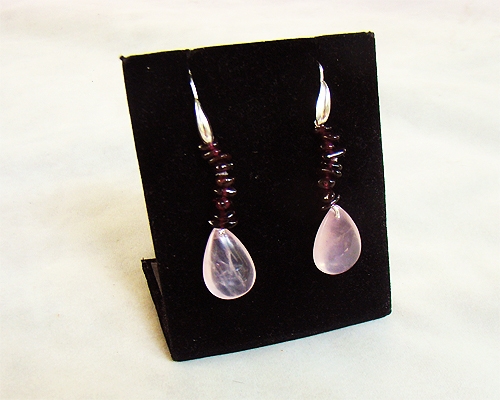 Pendientes de Cuarzo Rosa español, Granate y plata