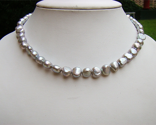 Collar de perla patata gris plata