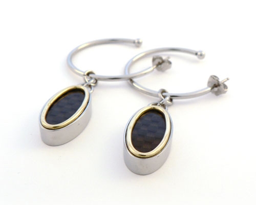 Pendientes Eclipse. Acero, Fibra de Carbono y Oro 18k.