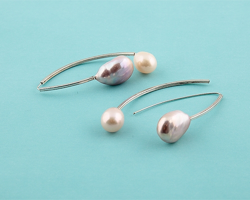 Pendientes de plata dobles. Con Perlas cultivadas Rosa y Blanca