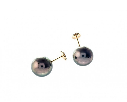 Perlas Tahití esféricas 7,5-8mm. Pendientes en oro amarillo 18 ktes