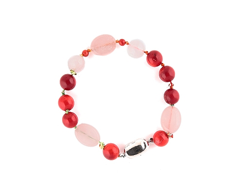 Pulseras de Cuarzo Rosa, Coral bambú y Cierre de Plata 925ml.