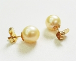 Perlas Australianas esféricas 12mm. Pendientes en oro amarillo 18 ktes.