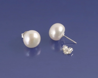 Pendientes de Perla AAA botón blanca 11,2mm. aprox. Con plata