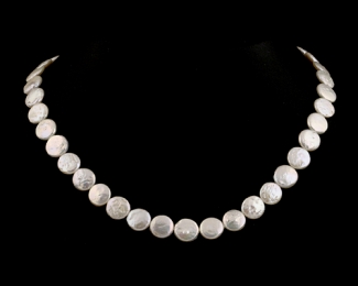 Collar de perla Coin blanca