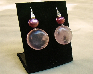 Pendientes de Cuarzo Rosa español, Perla cultivada y plata