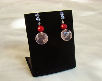 Pendientes de Cuarzo Rosa español, Coral y plata