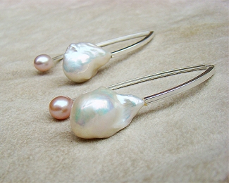 Pendientes de plata dobles. Con Perlas cultivadas Rosa y Blanca