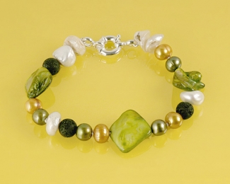 Pulsera en Perla, Lava, Madreperla y Plata 925ml.